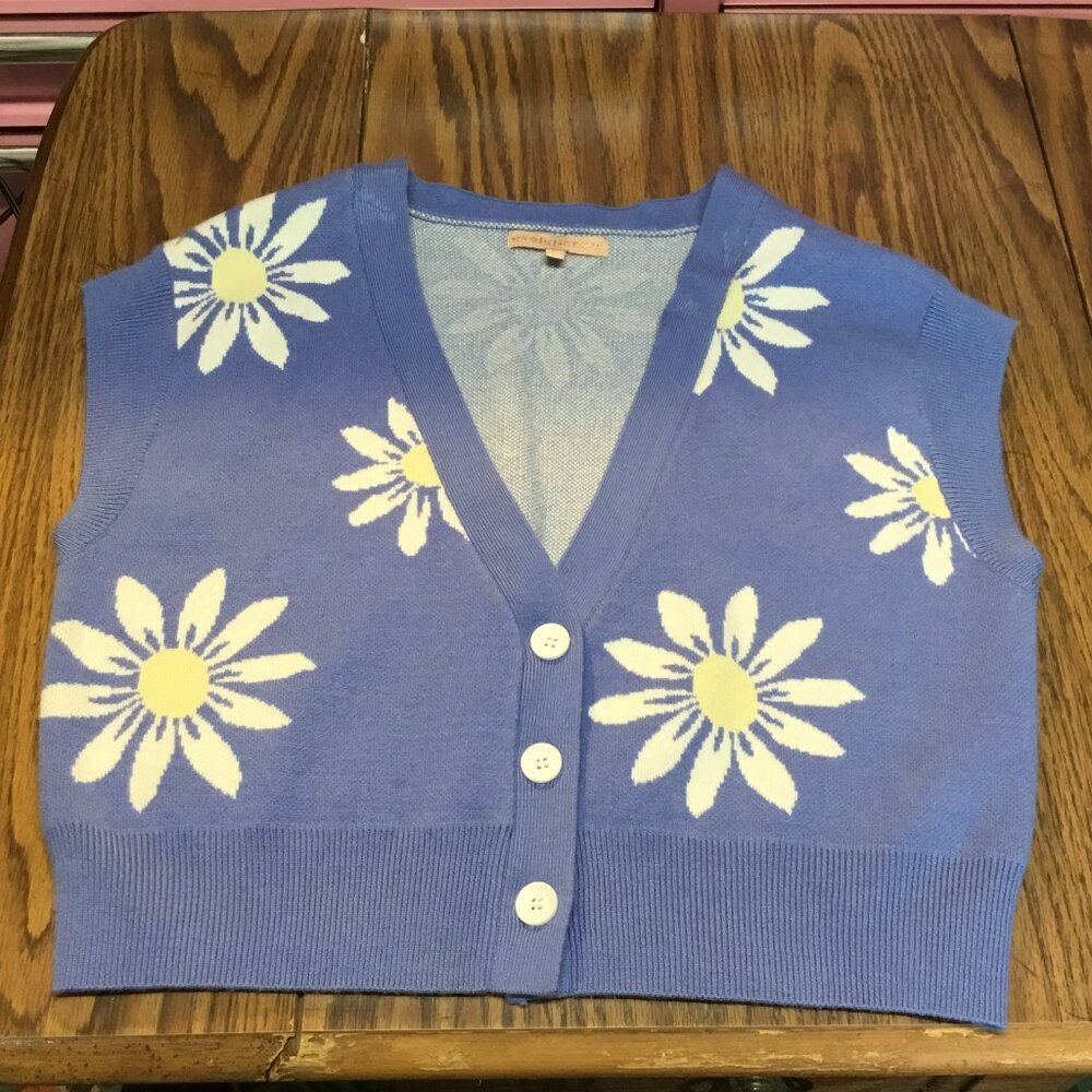 Evolutionary Blue Floral Crop Top Vest – Size L